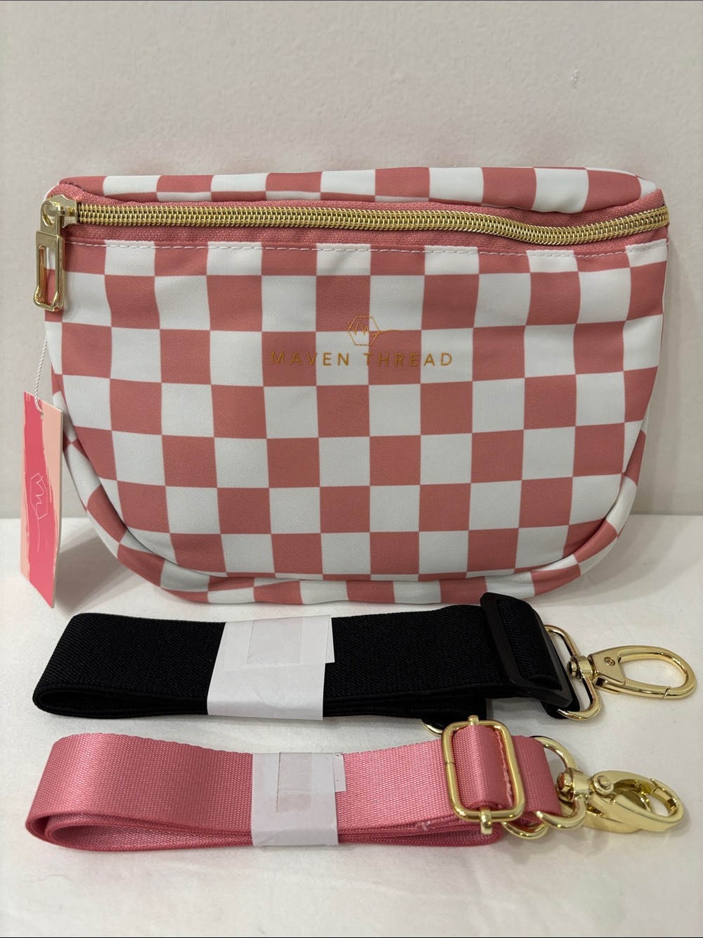 Maven Thread 3-in-1 Pink Checkered Crossbody Bag NWT Pink and Black straps